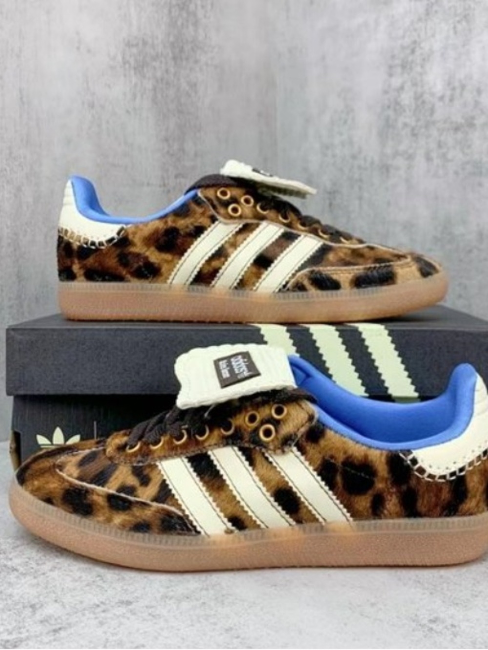 adidas Leopard Print Samba with Cream Stripes and Blue Lining - Picture 7 of 9